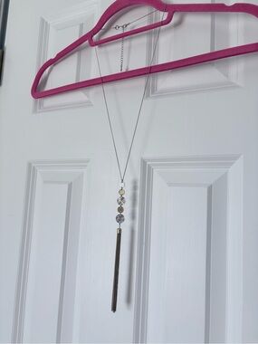 Long Silver Tassel Pendant Necklace with Faceted Discs